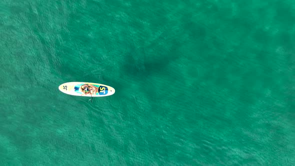 Sup surfing aerial view 4 K Turkey Alanya