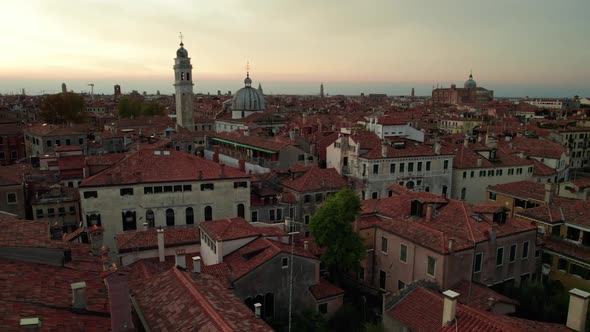 Aerial View Venice City with Historical Buildings and Bell Tower Skyline Italy