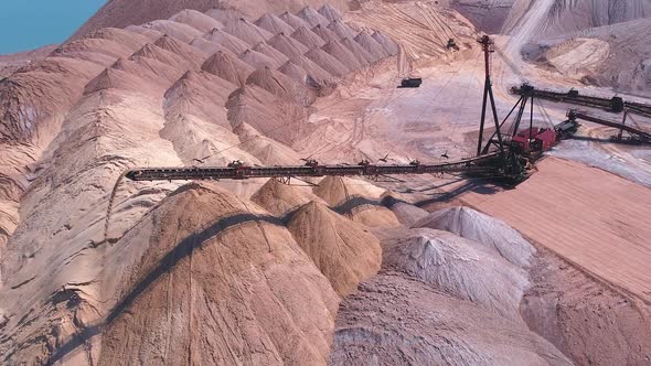 Conveyor Console of the Spreader During Operation. Transportation of an Empty Rock To a Dump