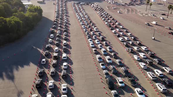 Aerial shot of cars at a testing site to receive the Coronavirus vaccine