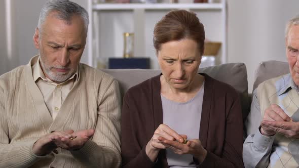 Angry Senior Citizens Counting Money, Social Problems of Pensioners, Poverty