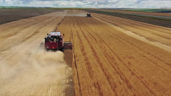 Aerial View of Combine on Harvest Field