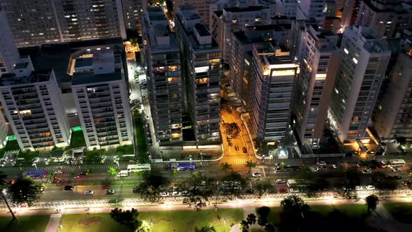 Night scape of coastal city of Santos state of Sao Paulo Brazil.