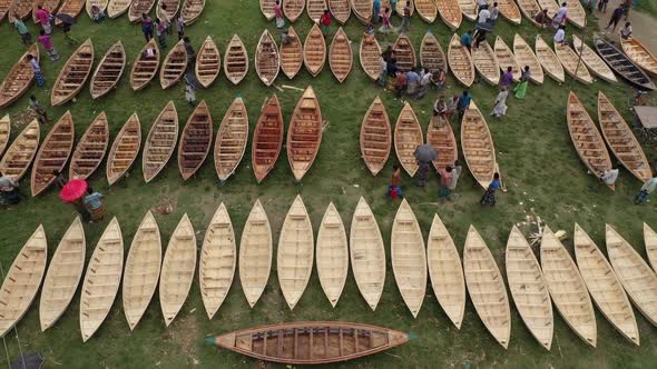 Aerial view of a Canoe market, Ghior, Dhaka, Bangladesh.