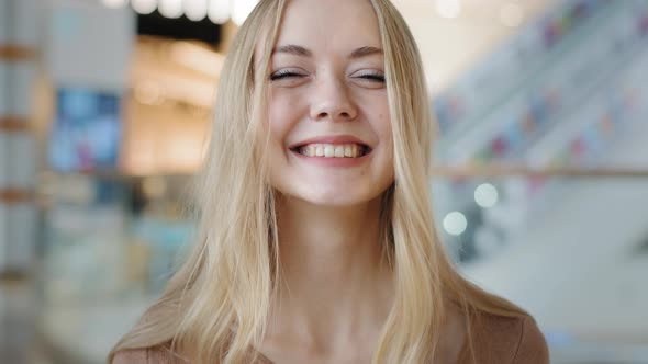 Female Satisfied Face Caucasian Carefree Successful Lady Cheerful Woman Satisfied Girl Waving Nod