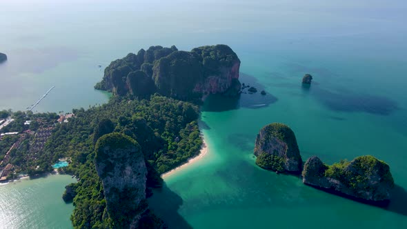 Railay Beach Krabi Thailand Tropical Beach of Railay Krabi Drone Aerial View of Panoramic View of