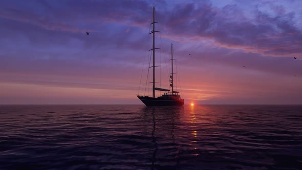 Yacht At Sunset