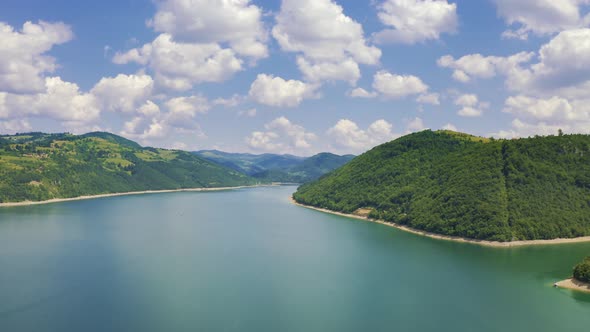 Aerial View on Beautiful Artificial Mountain Lake Zlatar in Serbia