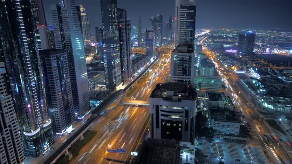 Illuminated Urban Metropolis City Skyline at Night Lights