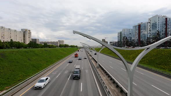 Cars in Road Transport Highway Automobile Traffic on the Roads of the City