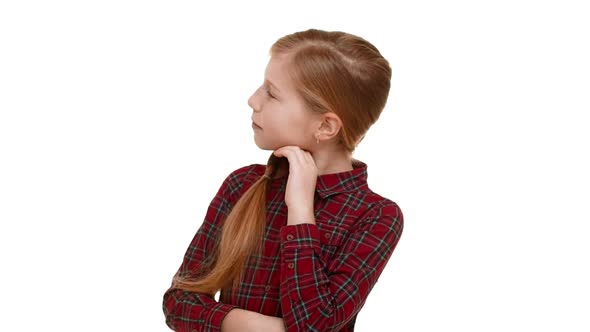 Thoughtful Caucasian Elementaryschool Aged Girl with Plait of Hair Standing with Folded Arms on