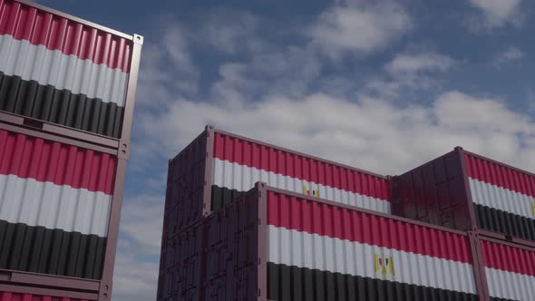 Egypt Flag Containers are Located at the Container Terminal