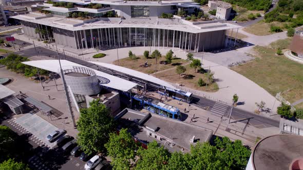 Parking lot from an office in Montpellier, the south of France. drone shot.