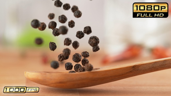 Black Pepper on Wooden Spoon