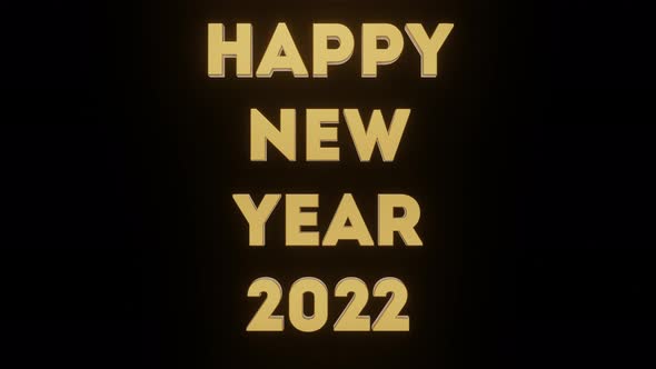 Happy new year 2022 text 3d gold animation with black isolated background . 4k resolution video . 3d