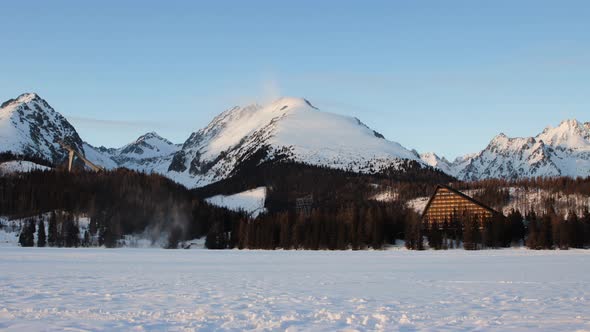 Strbske Pleso at winter, Slovakia, day to night timelapse