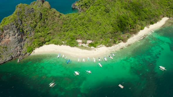 Tropical Island with Sandy Beach. El Nido, Philippines