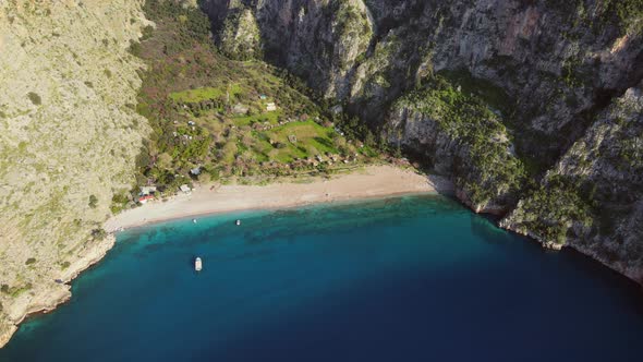 Sea coast aerial landscape of cliffs in Butterfly valley in Turkey