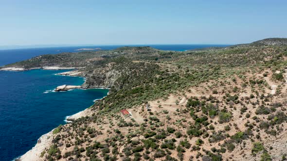 Drone Flying Over Over Turquoise Sea Water