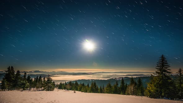 Moon and Stars Time Lapse in Carpathian Mountains