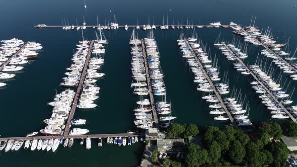 Aerial View of Yachts in Marina
