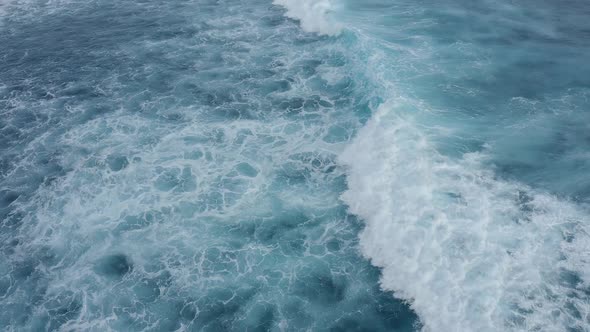 Aerial View Large Foamy Sea Waves Majestically Splashing Slow Motion Footage