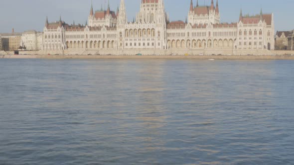 River Danube banks and parliament building located in Hungarian capital Budapest 4K 3840X2160 UltraH
