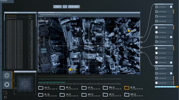 Interface of futuristic spying operation technology shows location of a target alt