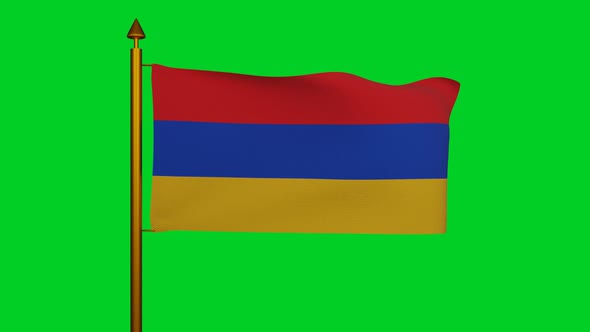 National flag of Armenia waving on flagpole on chroma key, Armenian Tricolour flag Republic Armenia