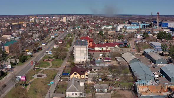 Aerial view of the destroyed and burnt houses.