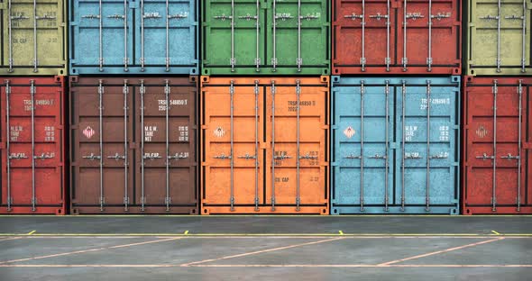 Stacks of Cargo Containers, Moving along Line of Containers alt