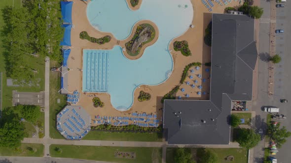 Top Down Aerial Pan of an Outdoor Pool Complex in Port Washington Long Island