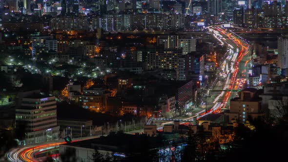 Timelapse Modern Seoul Overpass Road with Illumination