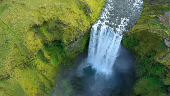 Flying Above Skogafoss Waterfall in Iceland