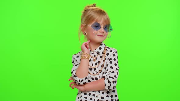 Smiling Pretty Little Stylish Blonde Teen Child Kid Girl Posing Isolated on Chroma Key Background