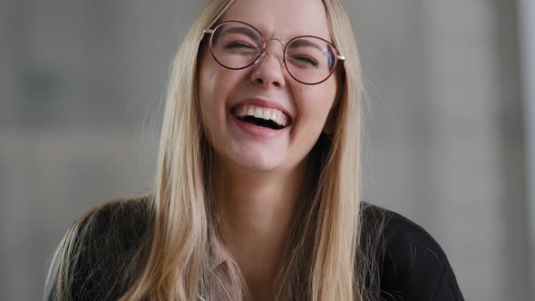 Closeup Portrait Happy Carefree Cheerful Caucasian 30s Business Woman Laughing Blond Girl with