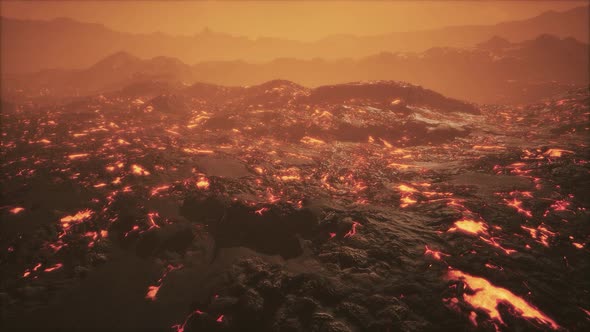 Closeup of a Lava Flow of Volcano on Hawaii