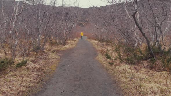 woman running in autumn forest