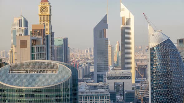 Skyline View of the Buildings of Sheikh Zayed Road and DIFC Timelapse in Dubai UAE