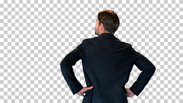 Confident businessman standing with hands, Alpha Channel