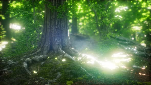 Scenic Forest of Fresh Green Deciduous Trees Framed By Leaves