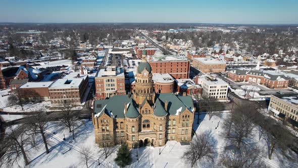 Aerial drone view of Trumbull County Courthouse,Warren, Ohio. Trumbull County Court House in the win