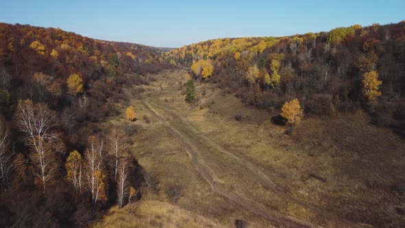 Aerial view of the Shiryaevsky ravine in the Samarskaya Luka national park.