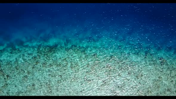 Aerial drone scenery of perfect sea view beach time by blue sea and white sand background of a picni