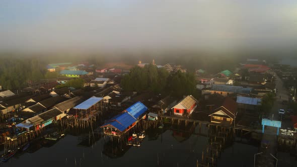 Aerial view landscape of drone. Beautiful nature  And the villagers make a living through fishing. S