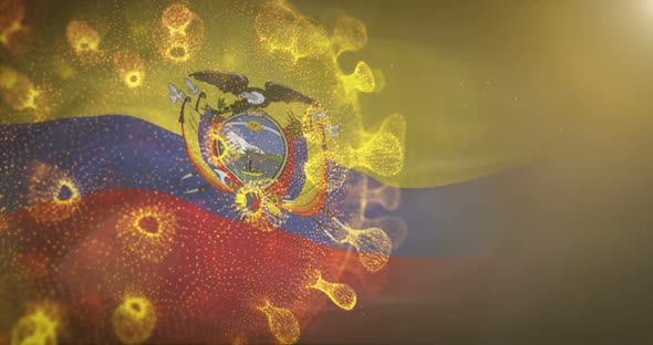 Ecuador Flag With Corona Virus Bacteria  alt