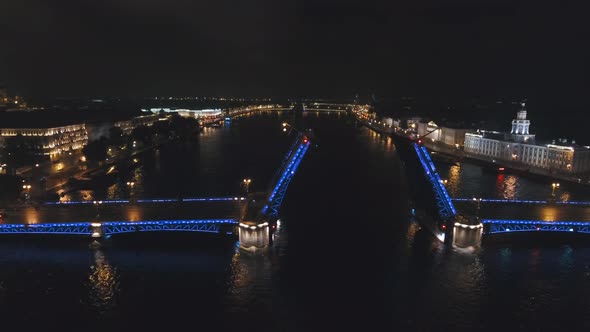 Bridge with Illumination Over the River at Night