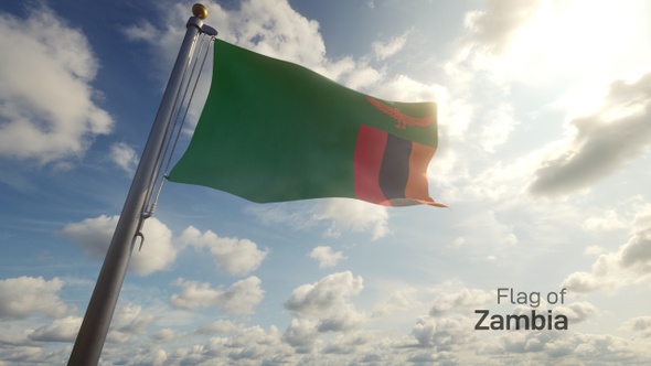 Zambia Flag on a Flagpole