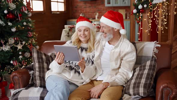 Happy Grandparents Couple Greeting Family on Christmas Virtual Video Call