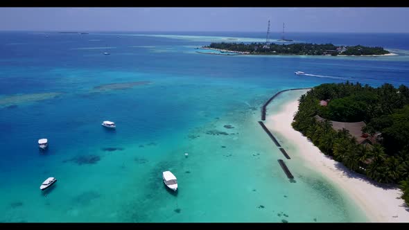 Aerial above tourism of luxury bay beach vacation by blue sea with white sandy background of adventu